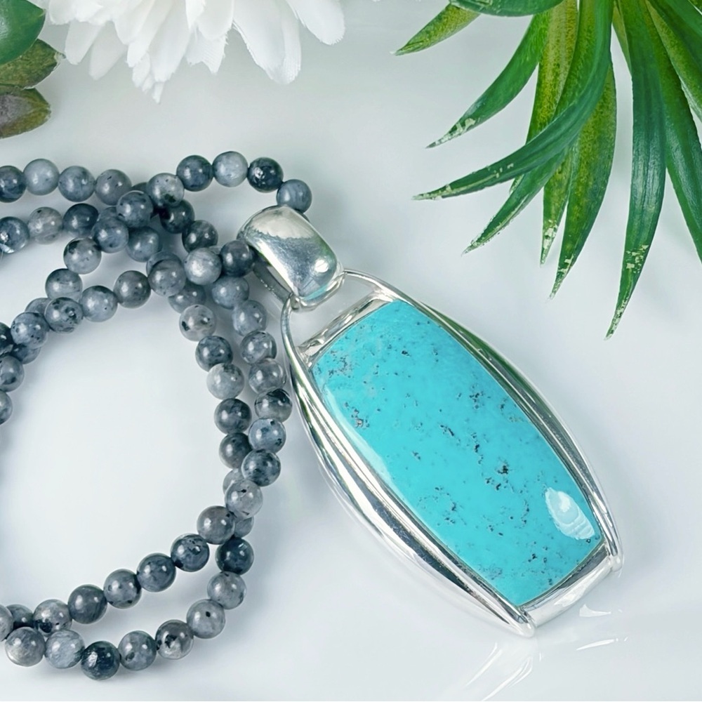 Chunky Large Vintage Southwest Boho Sterling Silver 925 Turquoise Pendant